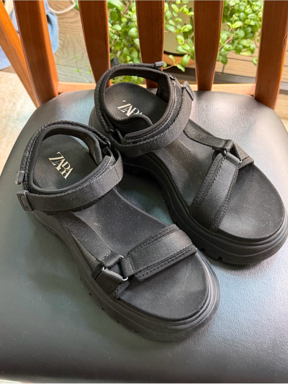 Zara Black Chunky-Strap Platform Sandals